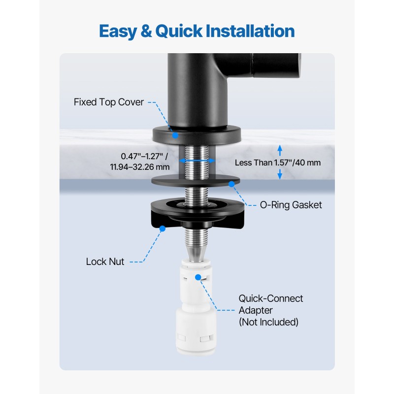 Juomavesihana ruostumatonta terästä lyijytön mattamusta kääntyvällä juoksuputkella käänteisosmoosille yhteensopiva