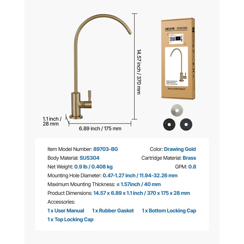 Juomavesihana 304 ruostumatonta terästä lyijytön messinkiventtiili harjattu kulta