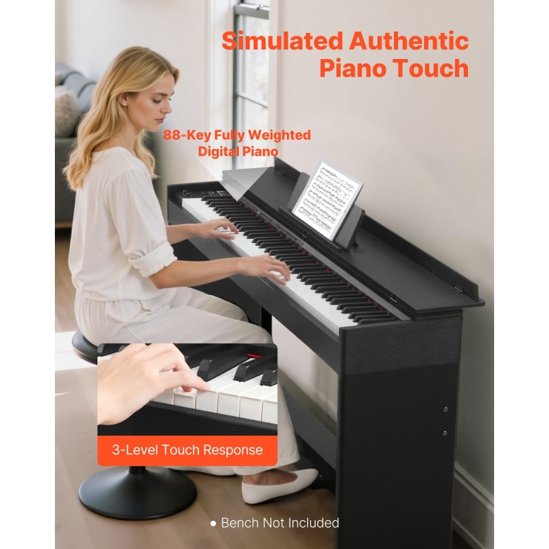 Digitaalipiano 88 täysin painotettua kosketinta 680 ääntä langaton yhteys MIDI-liitännät