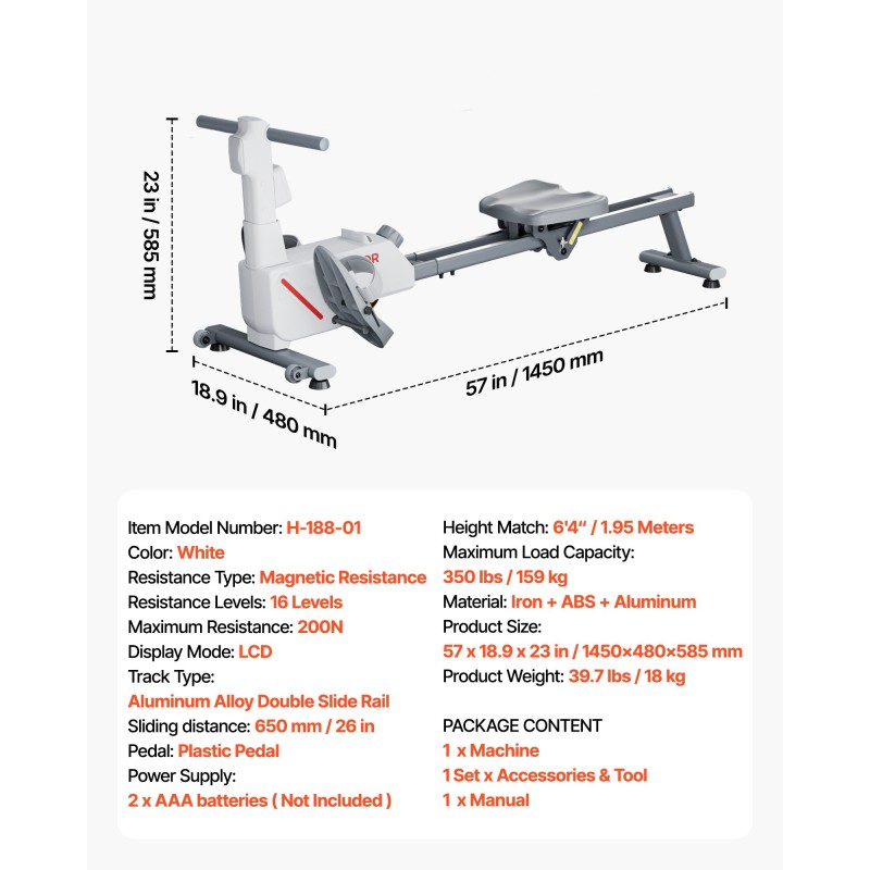 Magneettinen soutulaite kotikäyttöön 16-tasoinen valkoinen taittuva 158 kg kantava