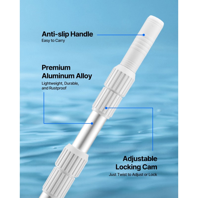 Teleskooppinen allastanko alumiiniseoksesta 1–4,6 m uima-altaiden puhdistukseen 1¼-tuumainen liitin