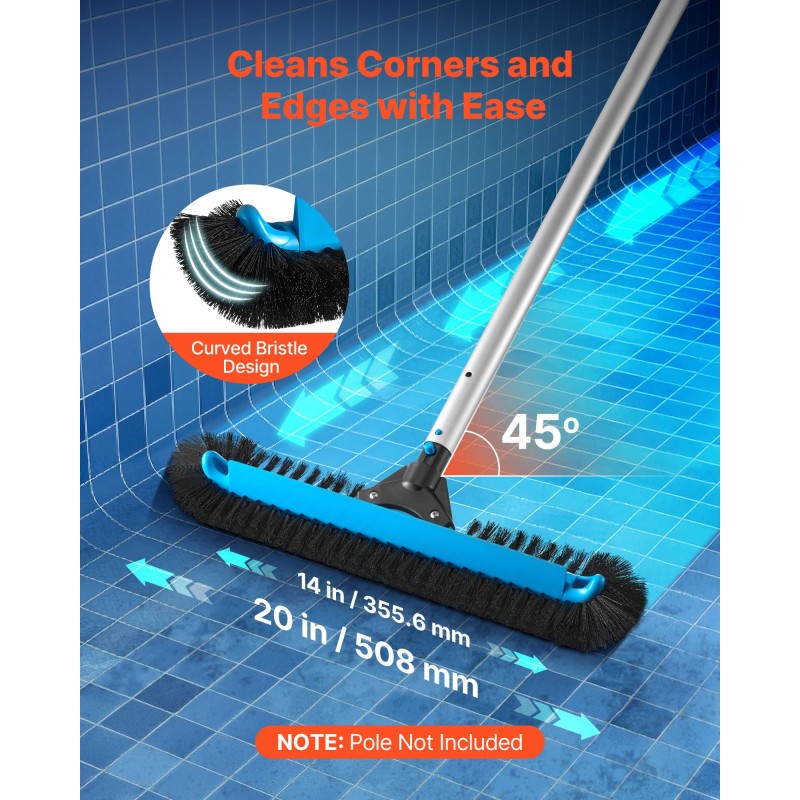 Allasharja 500 mm leveä nylonharjakset alumiininen liitin 1,25 tuuman varteen