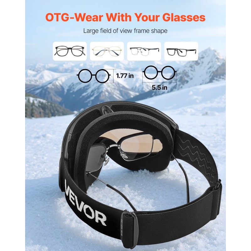 Kehyksettömät laskettelulasit TPU-rungolla sfäärisellä kaksoislinssillä kolmikerroksisella pehmusteella kypäräyhteensopivat