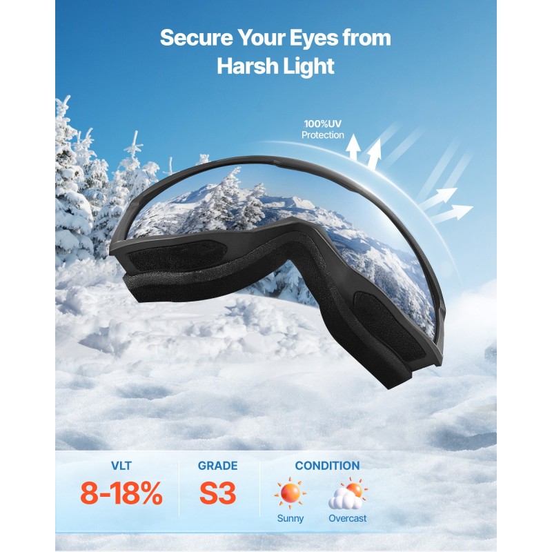 Laskettelulasit sylinterimäinen linssi huurtumaton kolmikerroksinen pehmuste aikuisille