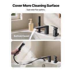 Kylpyammehana mattamusta ruostumaton teräs 3-reikäinen reuna-asennus yhden vivun vesiputousvirtaus