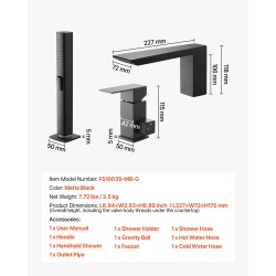 Kylpyammehana mattamusta ruostumaton teräs 3-reikäinen reuna-asennus yhden vivun vesiputousvirtaus