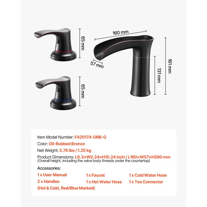 Ammehana ruostumatonta terästä roomalaistyylinen öljytty pronssiviimeistely 3-reikäinen kaksikahvainen