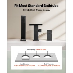 Kolmereikäinen mattamusta ammehana ruostumaton teräs vesiputous käsisuihku yhden vivun ohjaus