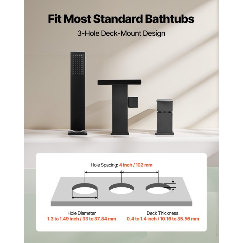 Kolmereikäinen mattamusta ammehana ruostumaton teräs vesiputous käsisuihku yhden vivun ohjaus