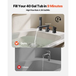 Roomalainen ammehana ruostumattomasta teräksestä mattamusta 3-reikäinen yhdellä vivulla käsisuihkulla