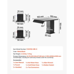 Ammehana 3-reikäinen ruostumaton teräsrunko mattamusta kaksi kahvaa vesiputoussuihku