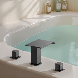 Ammehana 3-reikäinen ruostumaton teräsrunko mattamusta kaksi kahvaa vesiputoussuihku