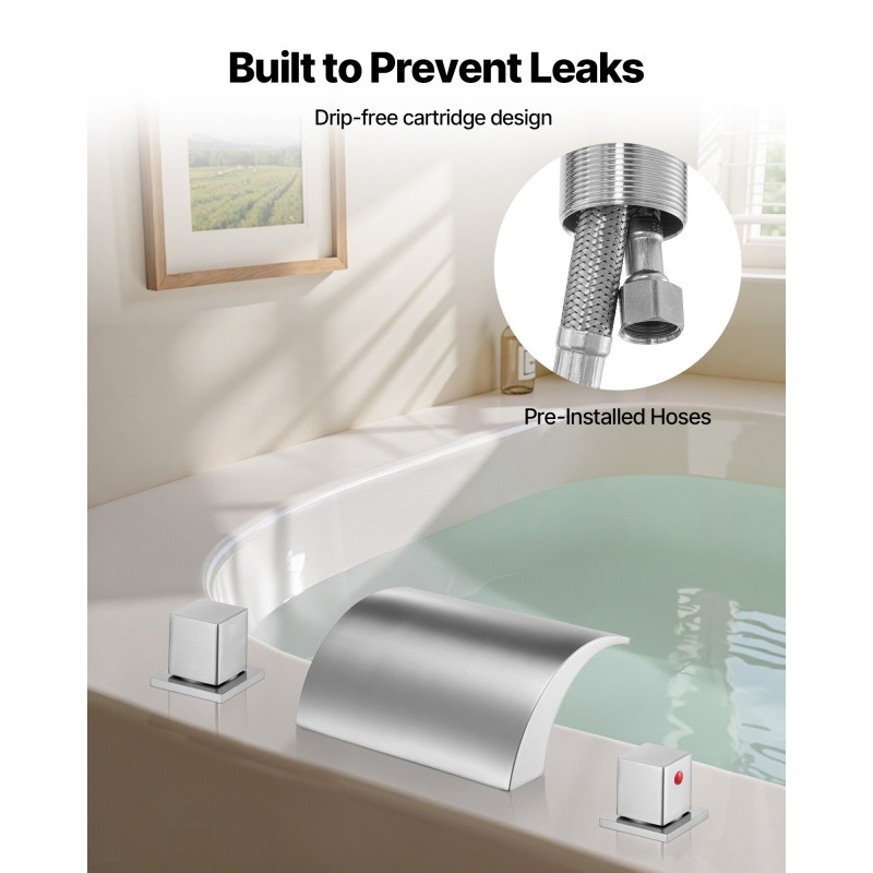 Kylpyammehana ruostumaton teräs 3-reikäinen kannenasennus hopeanvärinen kaksi vipua