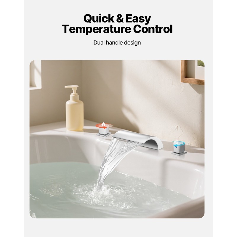 Kylpyammehana ruostumaton teräs 3-reikäinen kannenasennus hopeanvärinen kaksi vipua