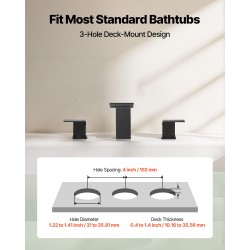 Ammeen reunalle asennettava vesiputoushana ruostumaton teräs mattamusta kaksikahvainen kolmireikäinen