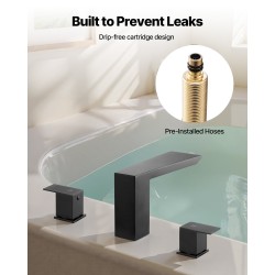 Ammeen reunalle asennettava vesiputoushana ruostumaton teräs mattamusta kaksikahvainen kolmireikäinen