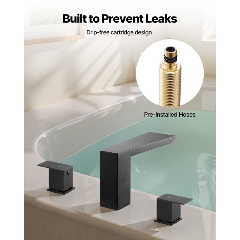 Ammeen reunalle asennettava vesiputoushana ruostumaton teräs mattamusta kaksikahvainen kolmireikäinen