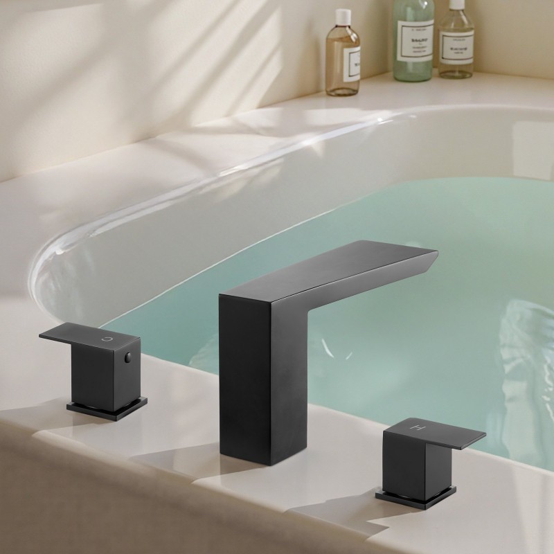 Ammeen reunalle asennettava vesiputoushana ruostumaton teräs mattamusta kaksikahvainen kolmireikäinen