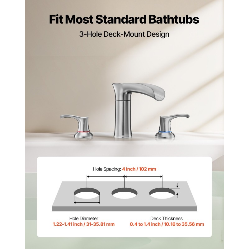 Ammehana roomalaistyylinen 3-reikäinen tasoon asennettava ruostumaton teräs kaksoiskahvat vesiputousvirta