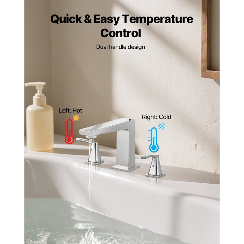 Kylpyammehana ruostumaton teräs kolmireikäinen reuna-asennus kulmikas juoksuputki kaksi kahvaa hopeanvärinen