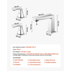 Kylpyammehana ruostumaton teräs kolmireikäinen reuna-asennus kulmikas juoksuputki kaksi kahvaa hopeanvärinen