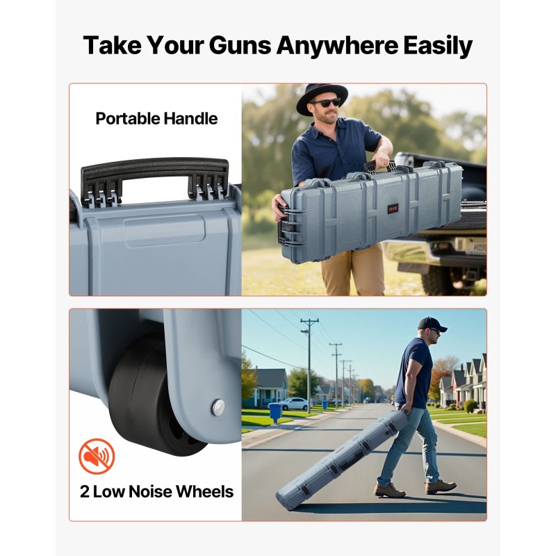 Kovakantinen PP-muovinen asekotelo 138 cm pitkä lukittava kivääreille pyörillä