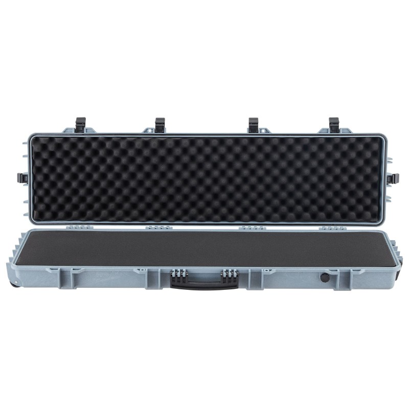 Kovakantinen PP-muovinen asekotelo 138 cm pitkä lukittava kivääreille pyörillä