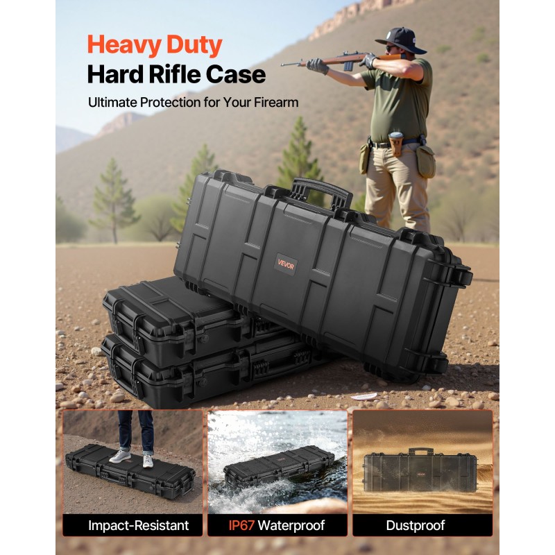 Kovakotelo pitkille aseille PP runko PU vaahto IP67 sisämitat 102x33 cm