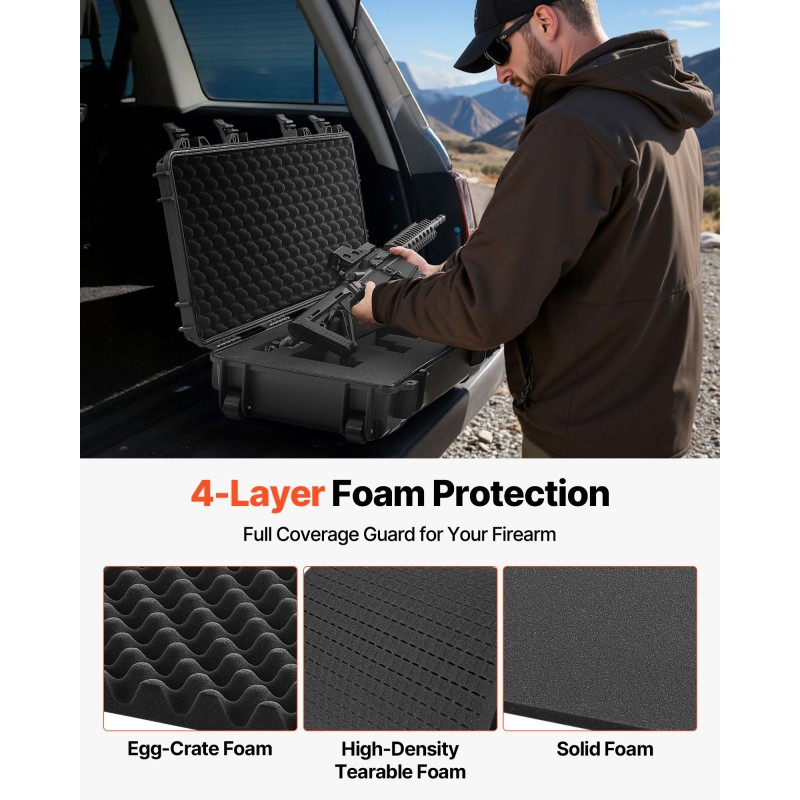 Kovakotelo pitkille aseille PP runko PU vaahto IP67 sisämitat 102x33 cm