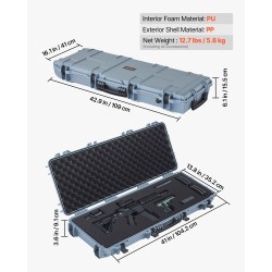 Kova PP-kuorinen aseen kuljetuslaukku IP67-vesitiivis pyörillä 1066 mm