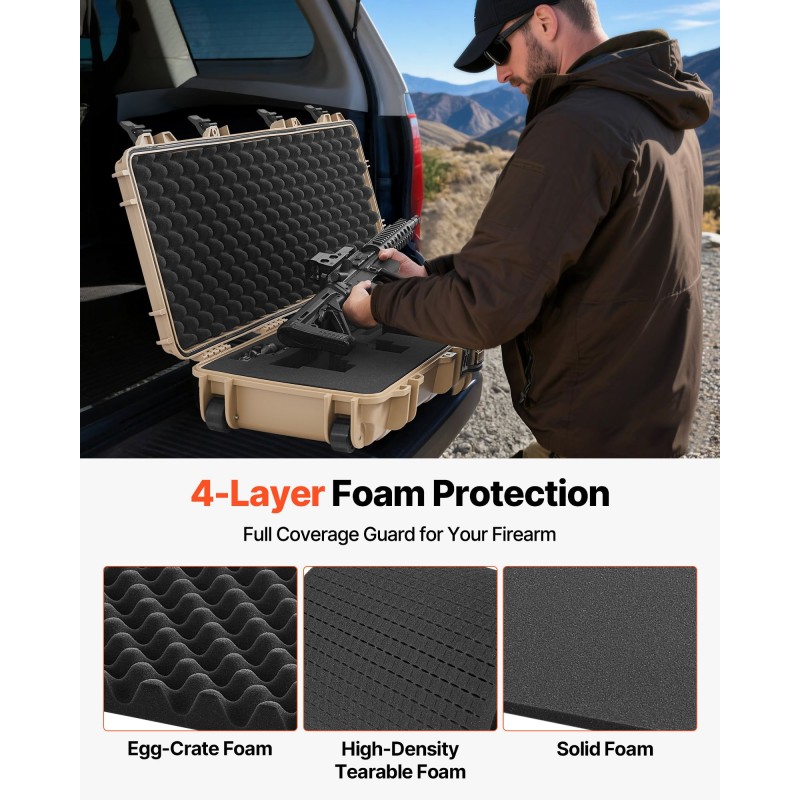 Kovakotelo PP-muovinen pitkille aseille IP67 vaahtomuovi pyörillä lukittava