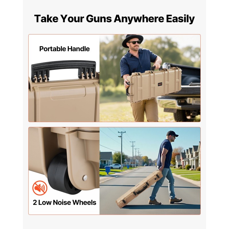 Kovakotelo PP-muovinen pitkille aseille IP67 vaahtomuovi pyörillä lukittava