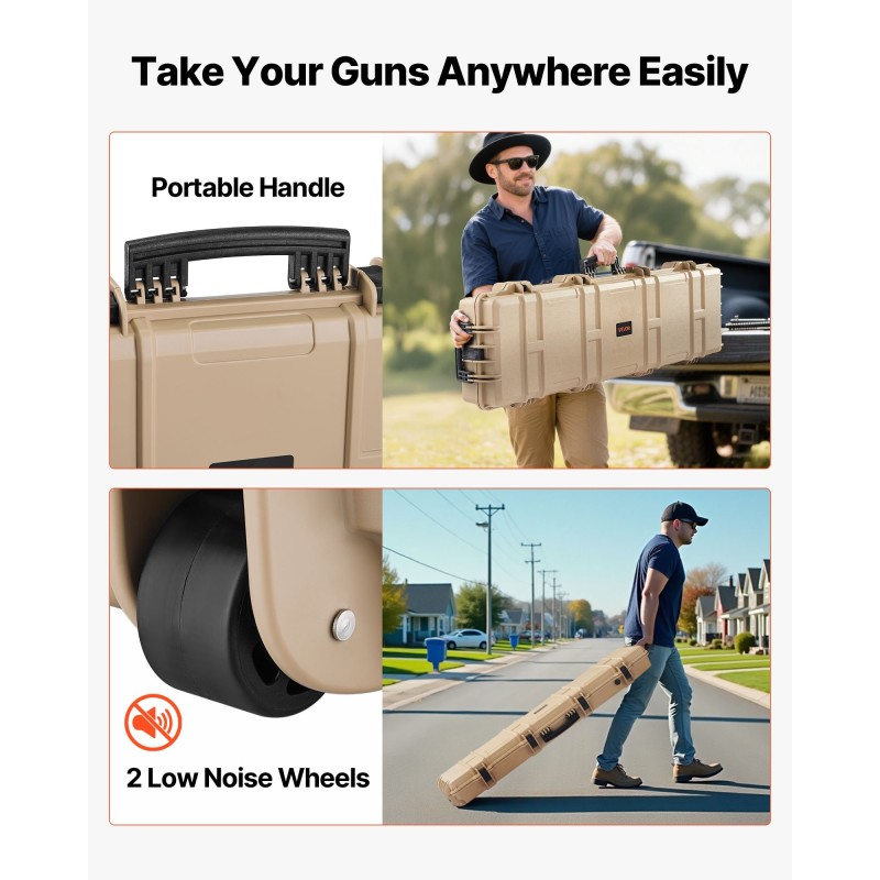 Kova lukittava asepussi polypropeenikuori 138 cm pitkä IP67-suojattu