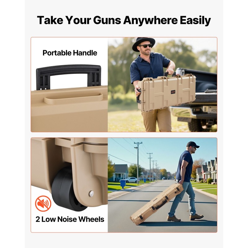 Kova kiväärilaukku PP-kuori IP67-vesi- ja pölytiivis esileikatut vaahtomuovit pyörillä ja kahvoilla