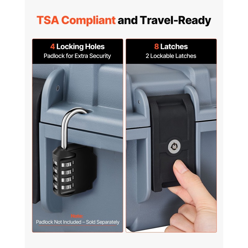 Asekotelo polypropeenimuovinen lukittava vesitiivis pölytiivis pyörillä esileikatulla vaahdolla kivääreille ja pistooleille