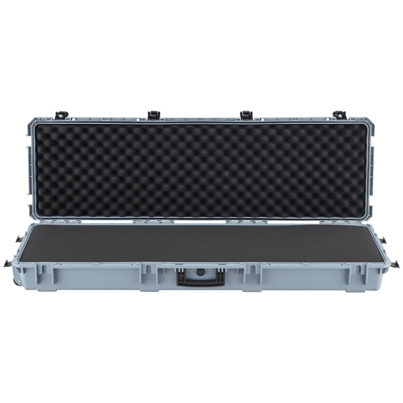 Asekotelo polypropeenimuovinen lukittava vesitiivis pölytiivis pyörillä esileikatulla vaahdolla kivääreille ja pistooleille