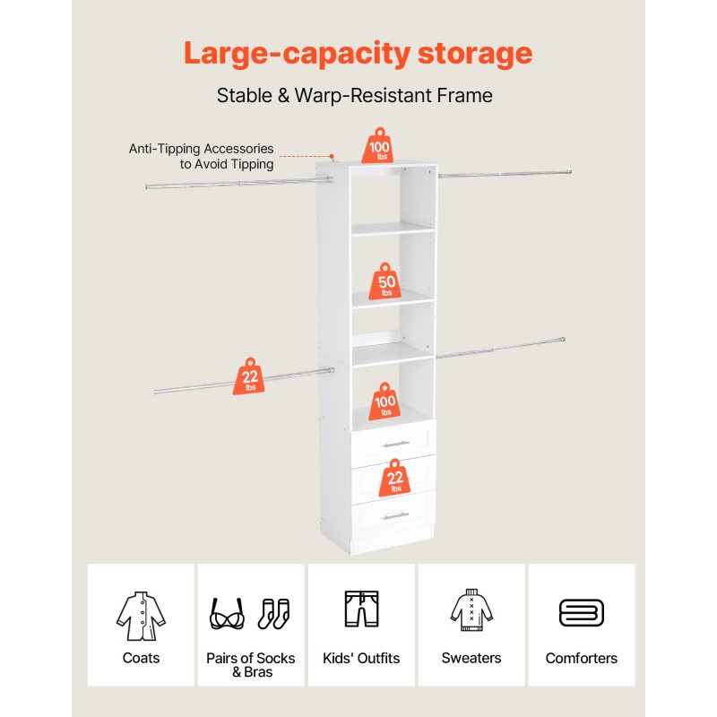 Säädettävä kaappijärjestelmä 3 laatikkoa MDF- ja lastulevy 1670–2560 mm