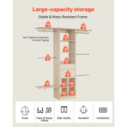 Vaatekaappijärjestelmä lastulevy harmaan tammen sävyllä kaksi laatikkoa säädettävä leveys 1100–2100 mm
