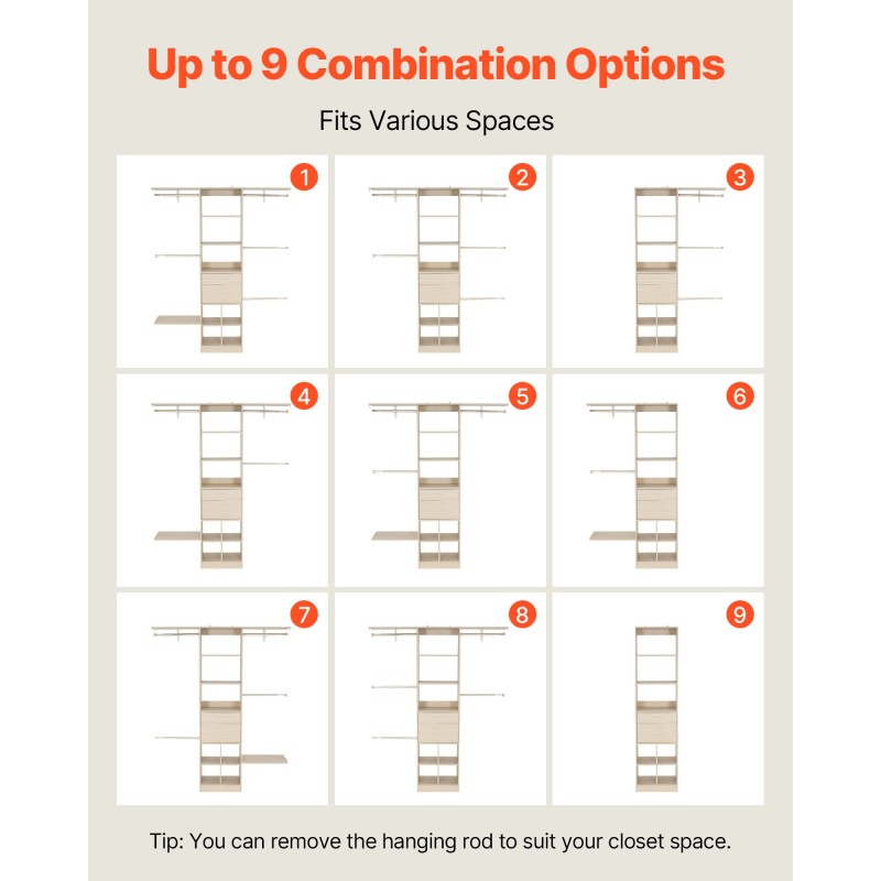 Vaatekaappijärjestelmä lastulevy harmaan tammen sävyllä kaksi laatikkoa säädettävä leveys 1100–2100 mm