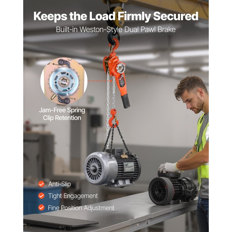 Manuaalinen ketjunostin 750 kg 6 m G80-seosteräsketju kaksiraksinen jarru