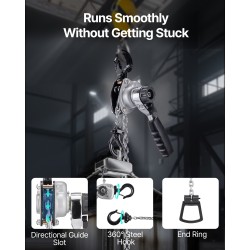 Käsikäyttöinen vipukettinki 500 kg suurilujuuksinen seosteräsketju teräsrakenne 3 m nostokorkeus kaksitoiminen jarru