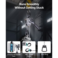 Käsikäyttöinen vipuketjutalja 250 kg G80 ketju 3 m 360 asteen koukut