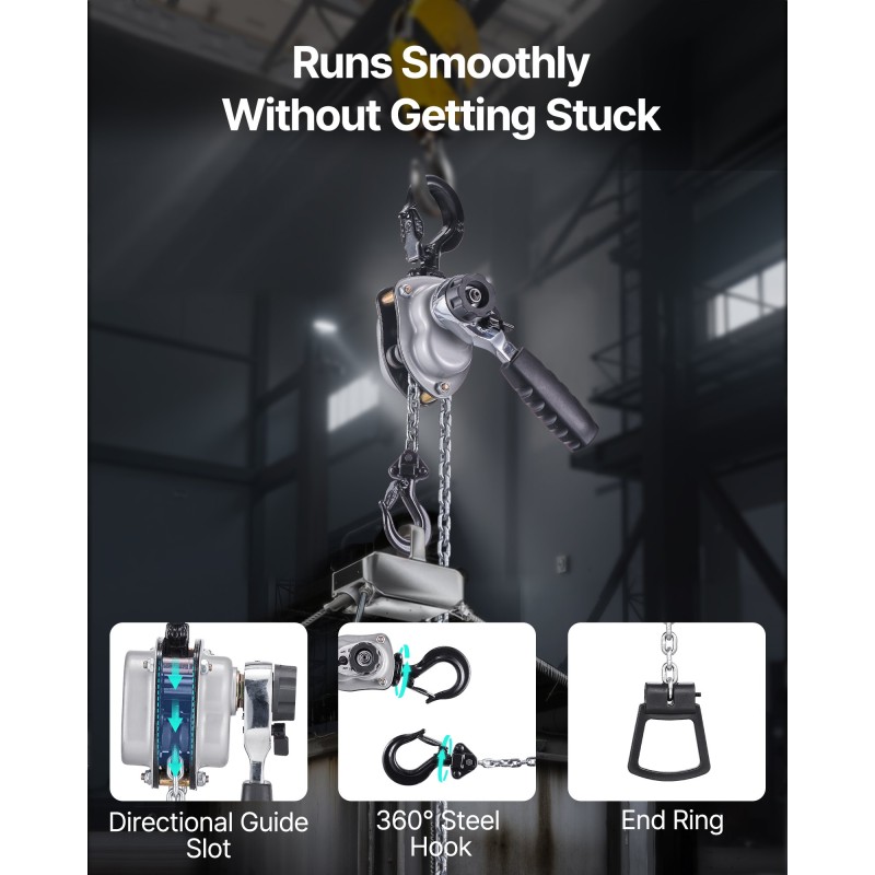 Käsikäyttöinen vipuketjunostin 250 kg 1,5 m G80 seosteräsketju mekaaninen jarru