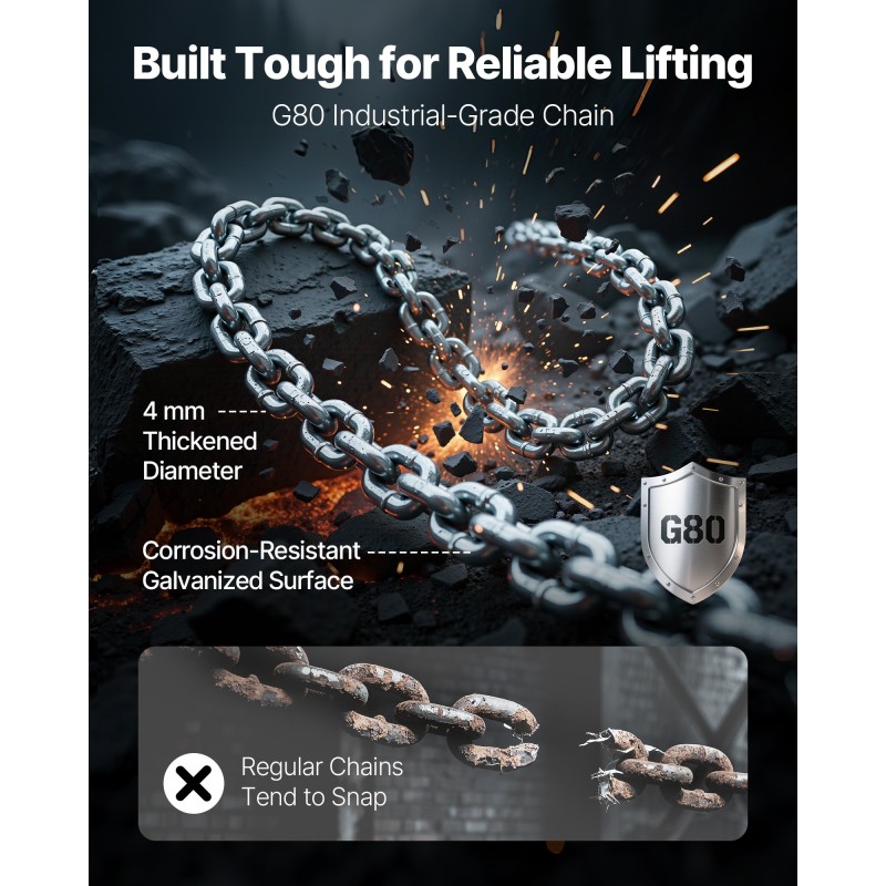 Viputalja käsikäyttöinen 0,5 t 6 m G80-seosteräsketju kaksoiskynsinen jarru