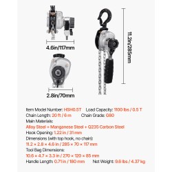 Viputalja käsikäyttöinen 0,5 t 6 m G80-seosteräsketju kaksoiskynsinen jarru