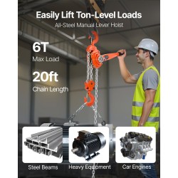 Manuaalinen vipuketjunostin 6 t 6 m G80 seosteräsketjulla kaksipäinen mekaaninen jarru