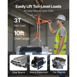 Vipukäyttöinen ketjutalja kolmen tonnin kantavuus kolmen metrin nostokorkeus korkealujuuksinen ketju kaksisalpalinen jarru