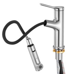 Keittiö- ja allashana 304-ruostumatonta terästä ulosvedettävällä 360 asteen suuttimella harjattu nikkelipinta