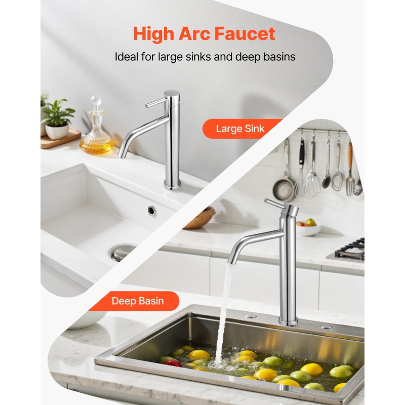 Yksivipuinen pesuallashana 304-ruostumatonta terästä korkea kaari punottu letku painonapilla toimiva pohjaventtiili