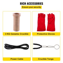 Sähköinen sulatusuuni kolmen kilogramman keraamisella upokkaalla korkealämpöinen jalometallien sulattamiseen